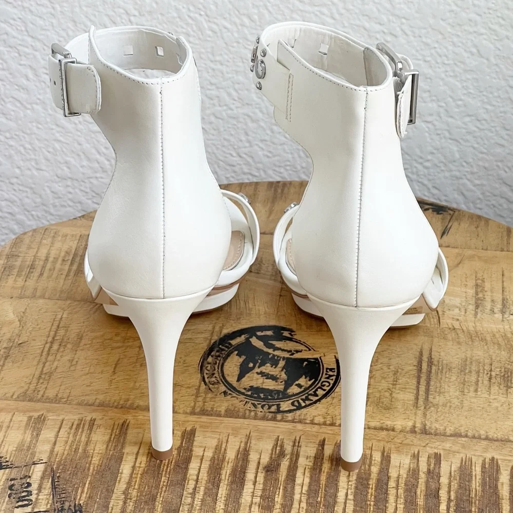 Gianni Bini Shawnell Leather Studded Ankle Strap Platform Stiletto Heels 10 M